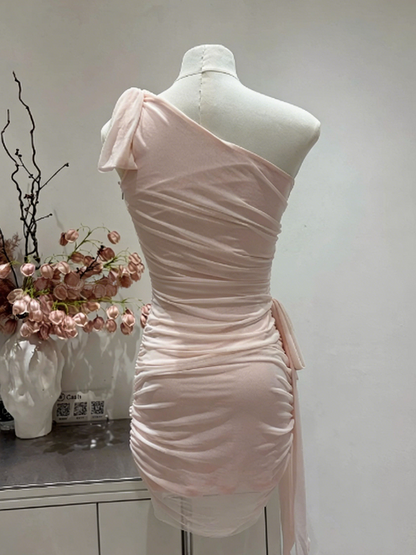 Charming Homecoming Dress One Shoulder Pleated Back to School Outfits Party Dress  D6582