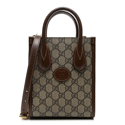 GG Supreme Monogram Azalea Calfskin Mini Retro Interlocking G Tote Bag Beige Ebony Brown Sugar
