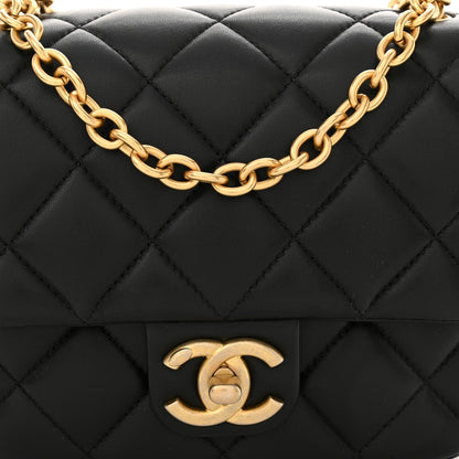 Lambskin Enamel Pearl Quilted Mini Charm Me Square Flap Black