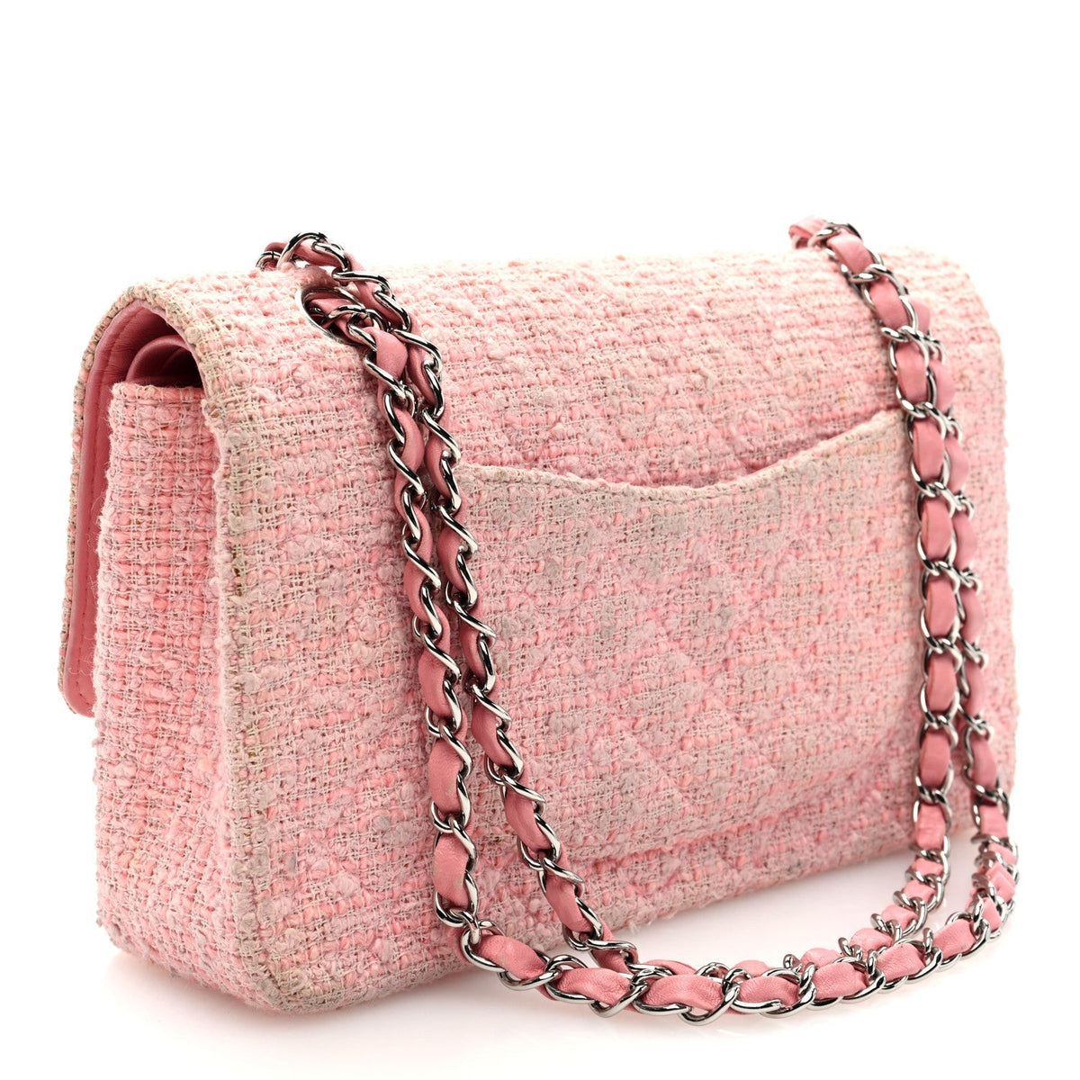 Tweed Medium Double Flap Pink
