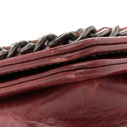 Glazed Calfskin Quilted Medium Boy Chained Flap Bordeaux