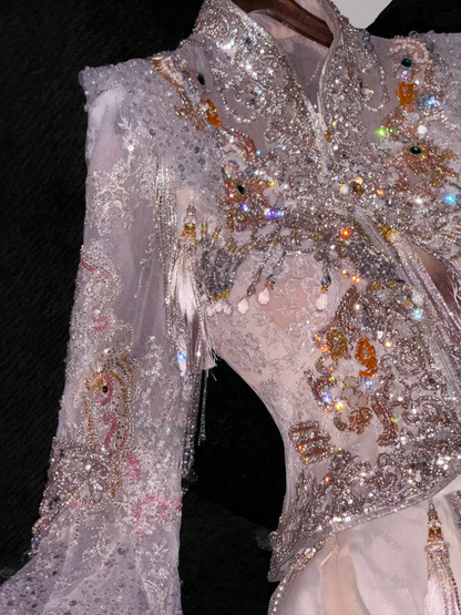 Gorgeous Sparkling Pink Beaded Sequin A-Line Romantic Chiffon Evening Dress Prom Dresses D1631