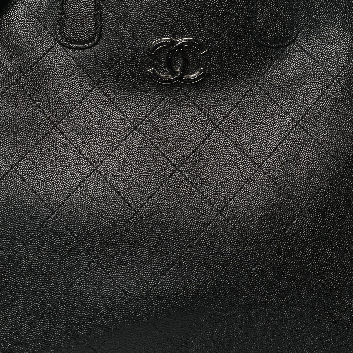Caviar Stitched Large Lady Coco Shopping Tote Black