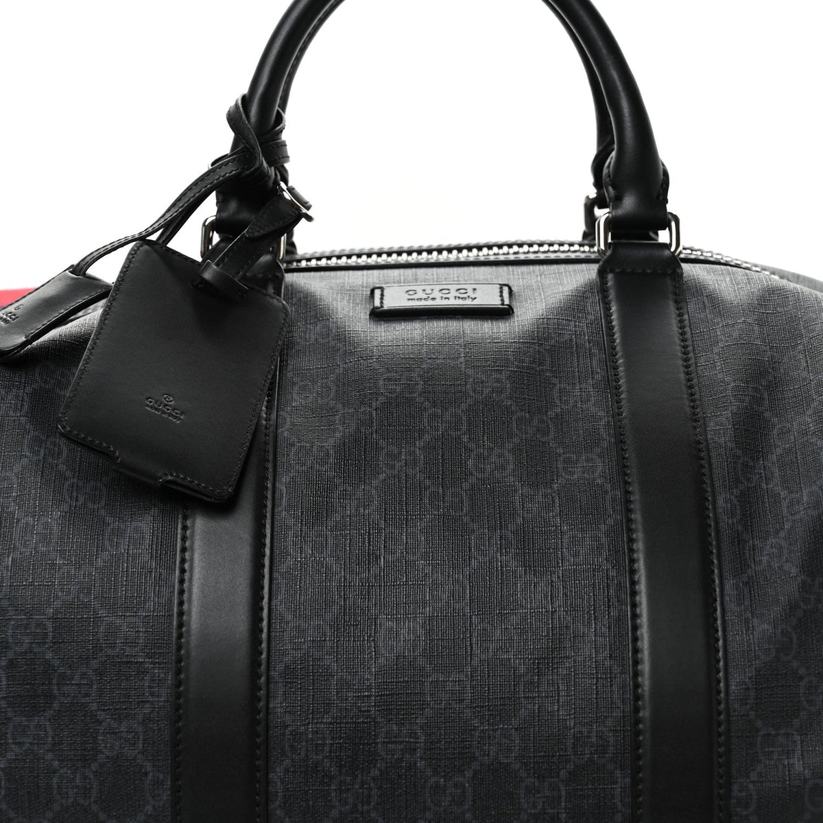 Soft GG Supreme Monogram Appia Calfskin Web Large Carry On Duffle Bag Black Grey