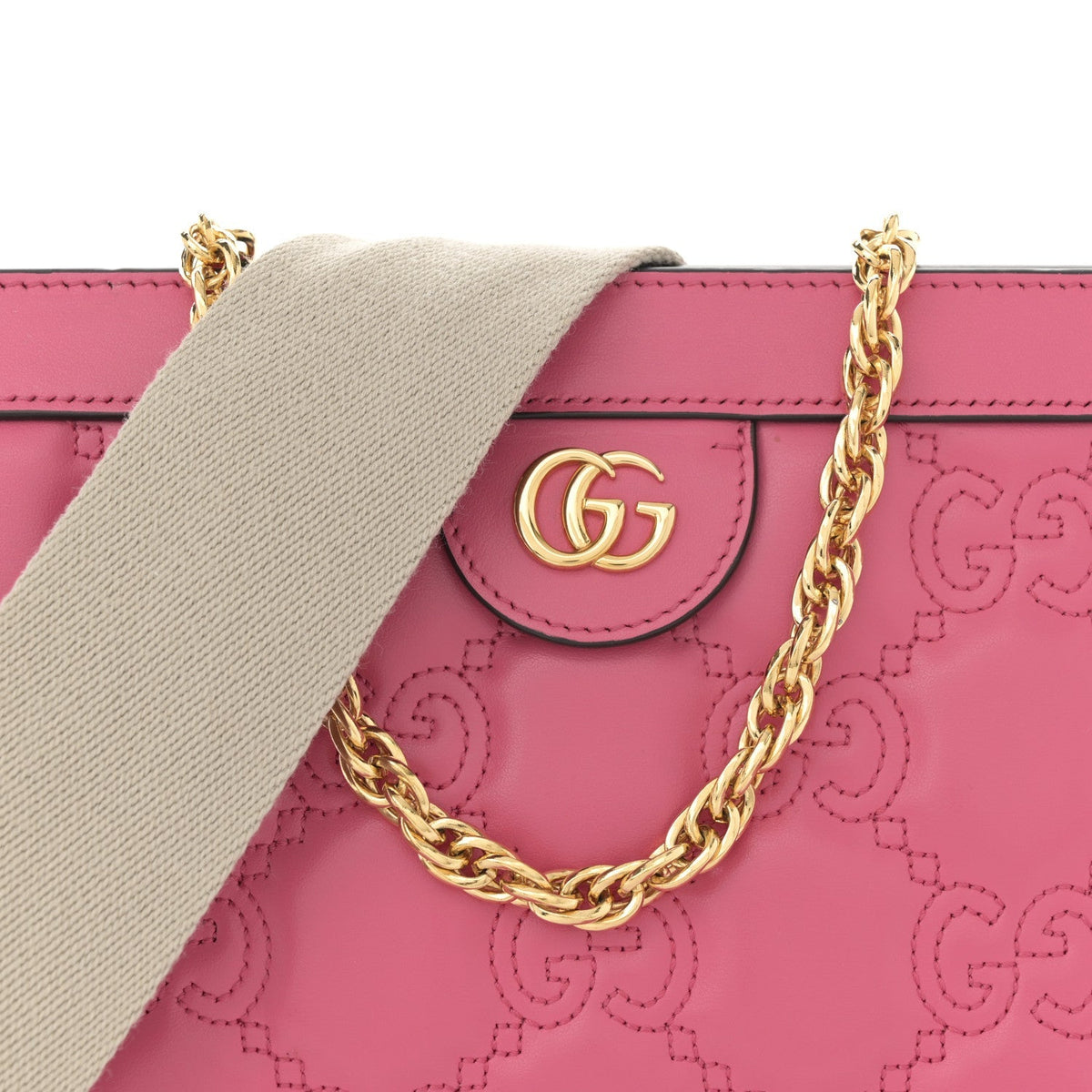 Calfskin GG Matelasse Small Slim Chain Shoulder Bag Rhodamine Pink Natural