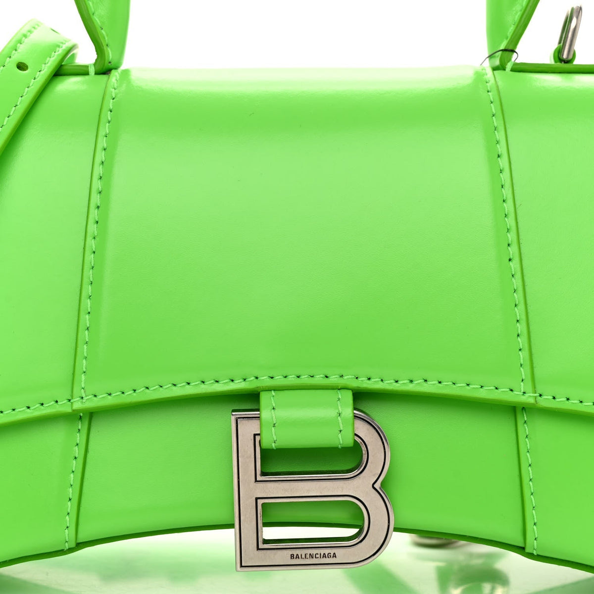 Shiny Box Calfskin Hourglass Top Handle Bag XS Fluo Green