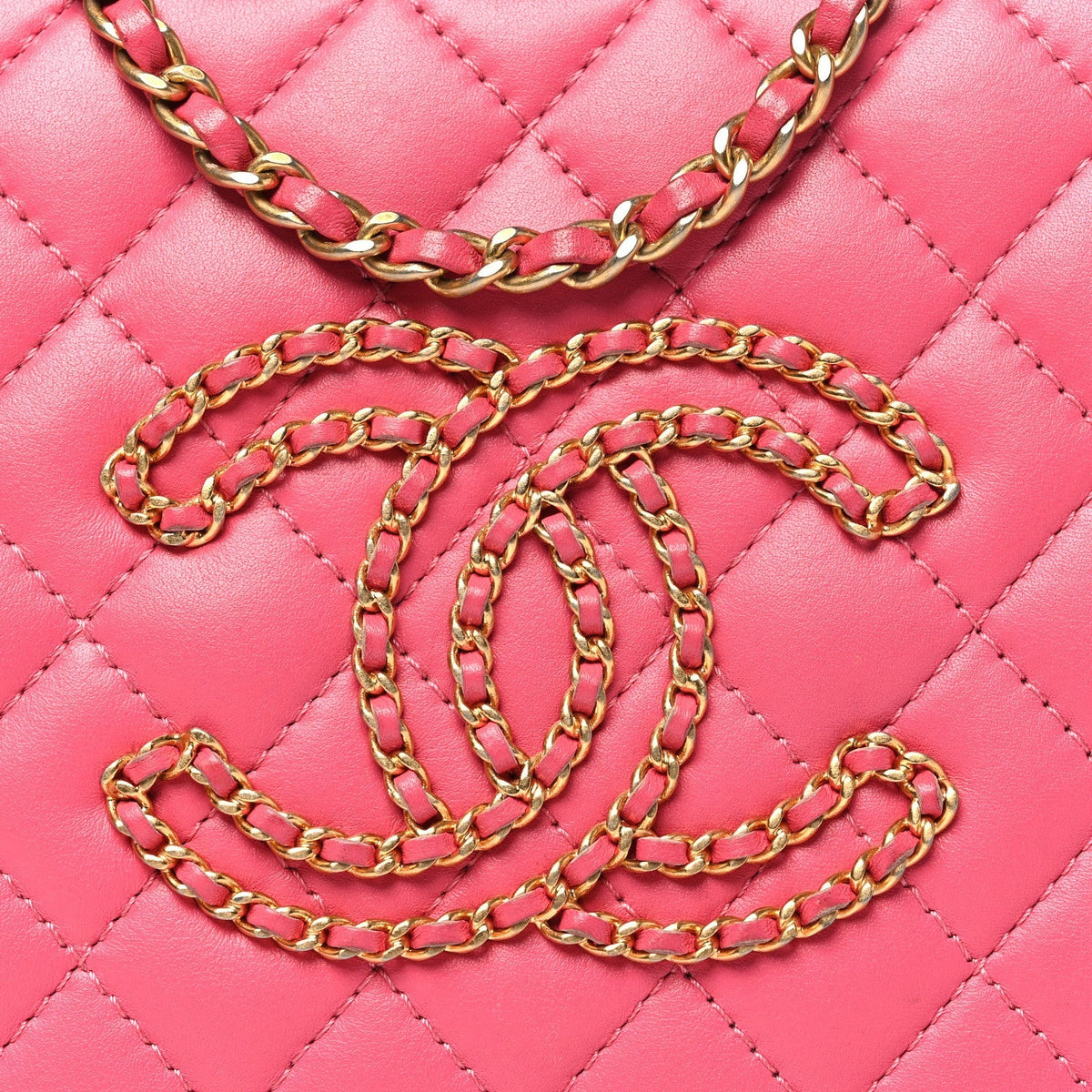 Calfskin Quilted Small CC Chain Accordion Tote Pink
