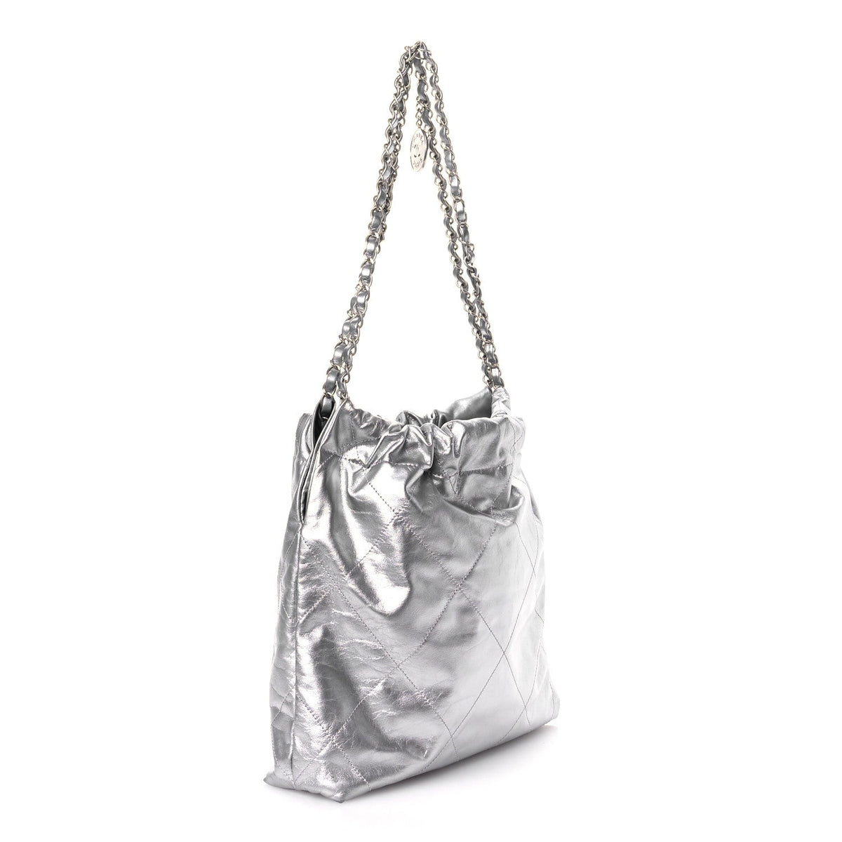 Metallic Calfskin Quilted Small Chanel 22 Silver