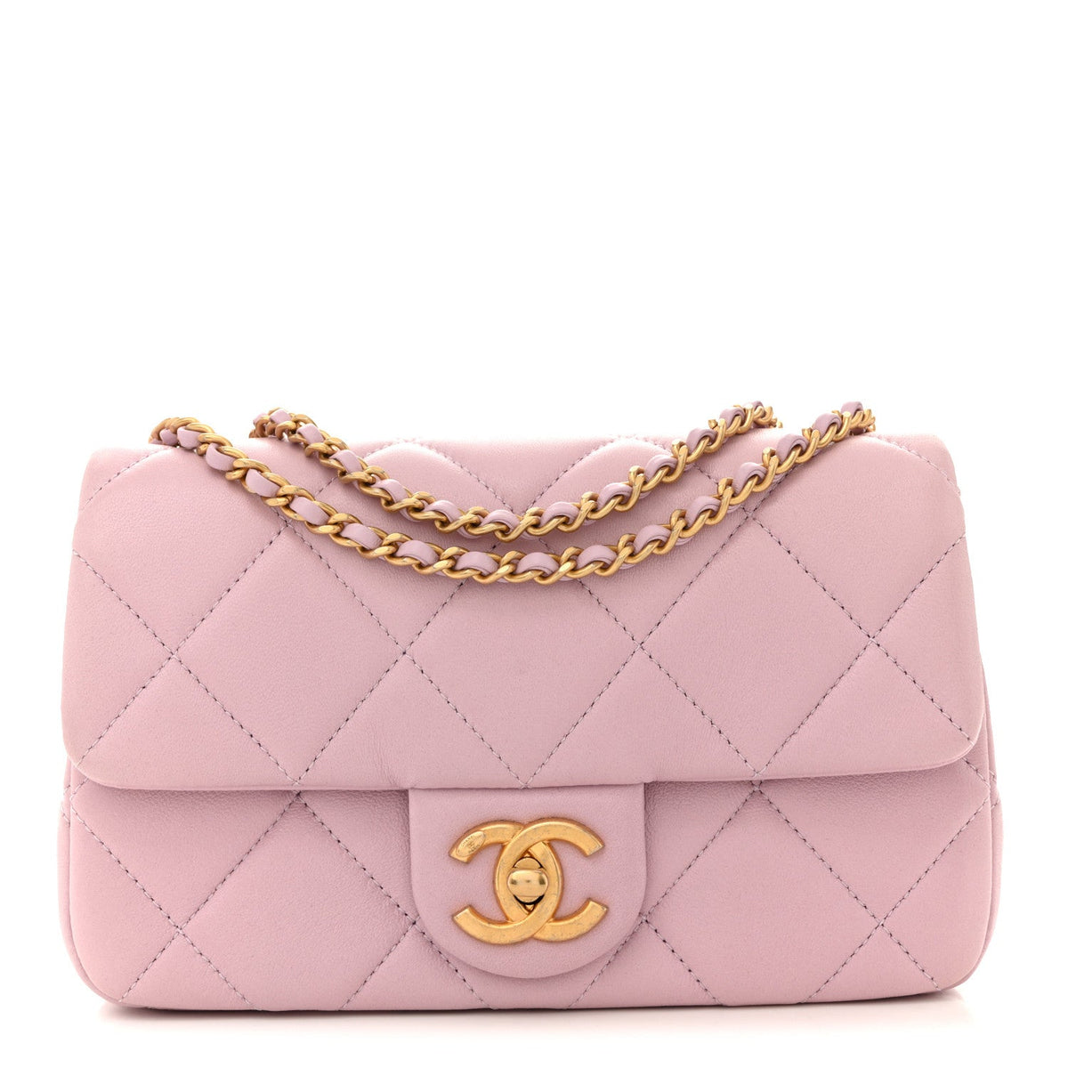 Lambskin Quilted Pearl Small Flap Light Purple