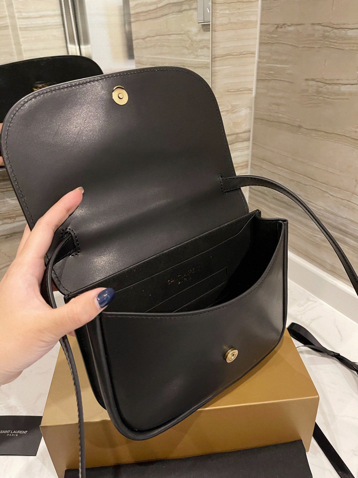 SAINT LAURENT  Smooth Calfskin Classic Monogram Small Kaia Satchel Black