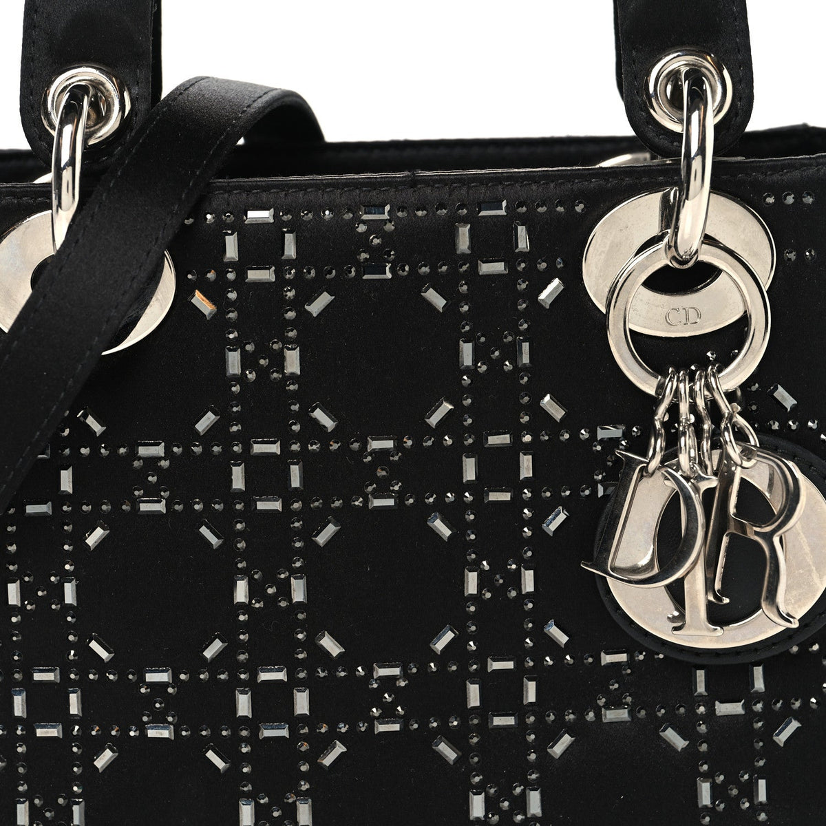Satin Crystal Cannage Mini Lady Dior Black