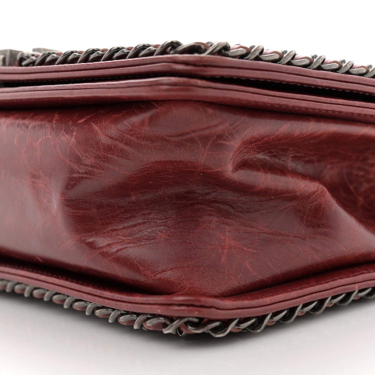 Glazed Calfskin Quilted Medium Boy Chained Flap Bordeaux