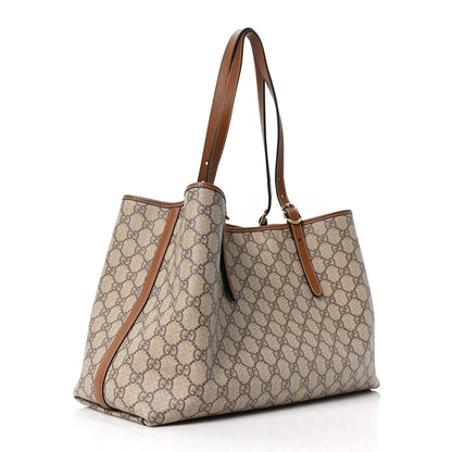 GG Supreme Monogram Emblem Large Tote Bag Beige Dark Brown