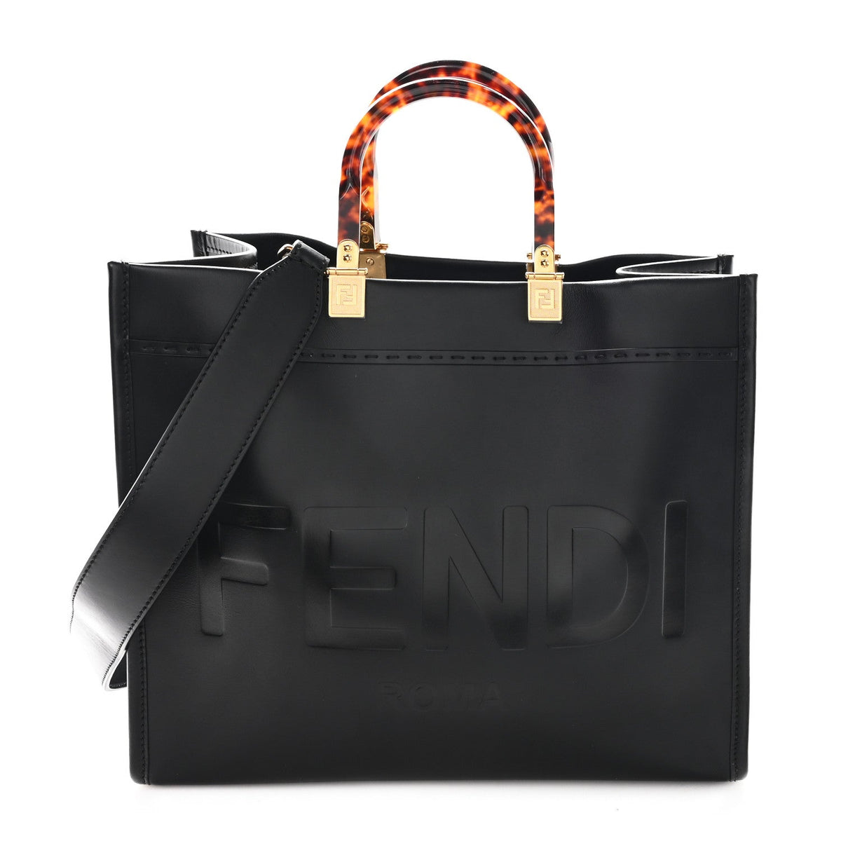 Vitello King Plexiglass Medium Fendi Sunshine Shopper Tote Black