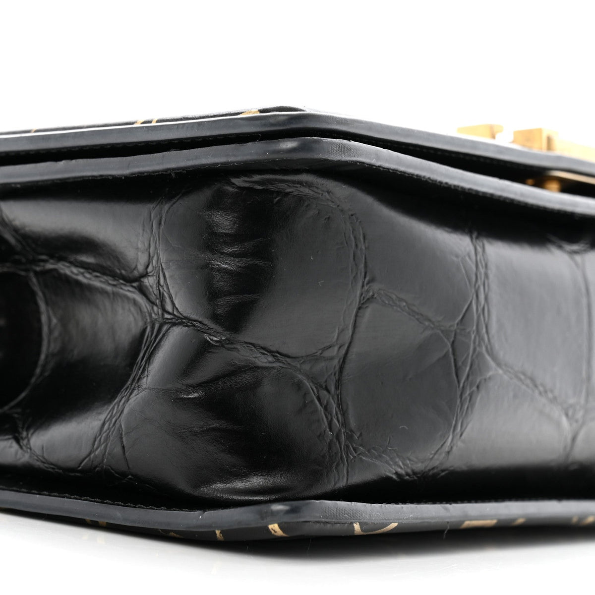 Calfskin Crocodile Embossed Graffiti Cocodile Medium Boy Flap Black