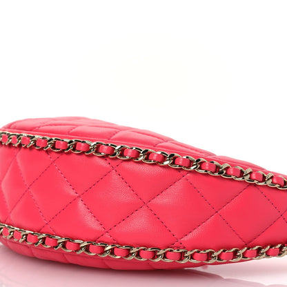 Lambskin Quilted Chain Around Hobo Pink