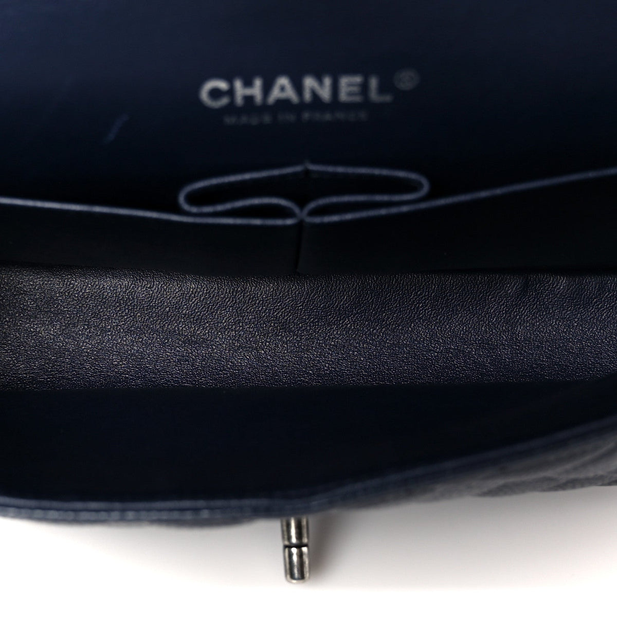 Caviar Quilted Medium Double Flap Navy