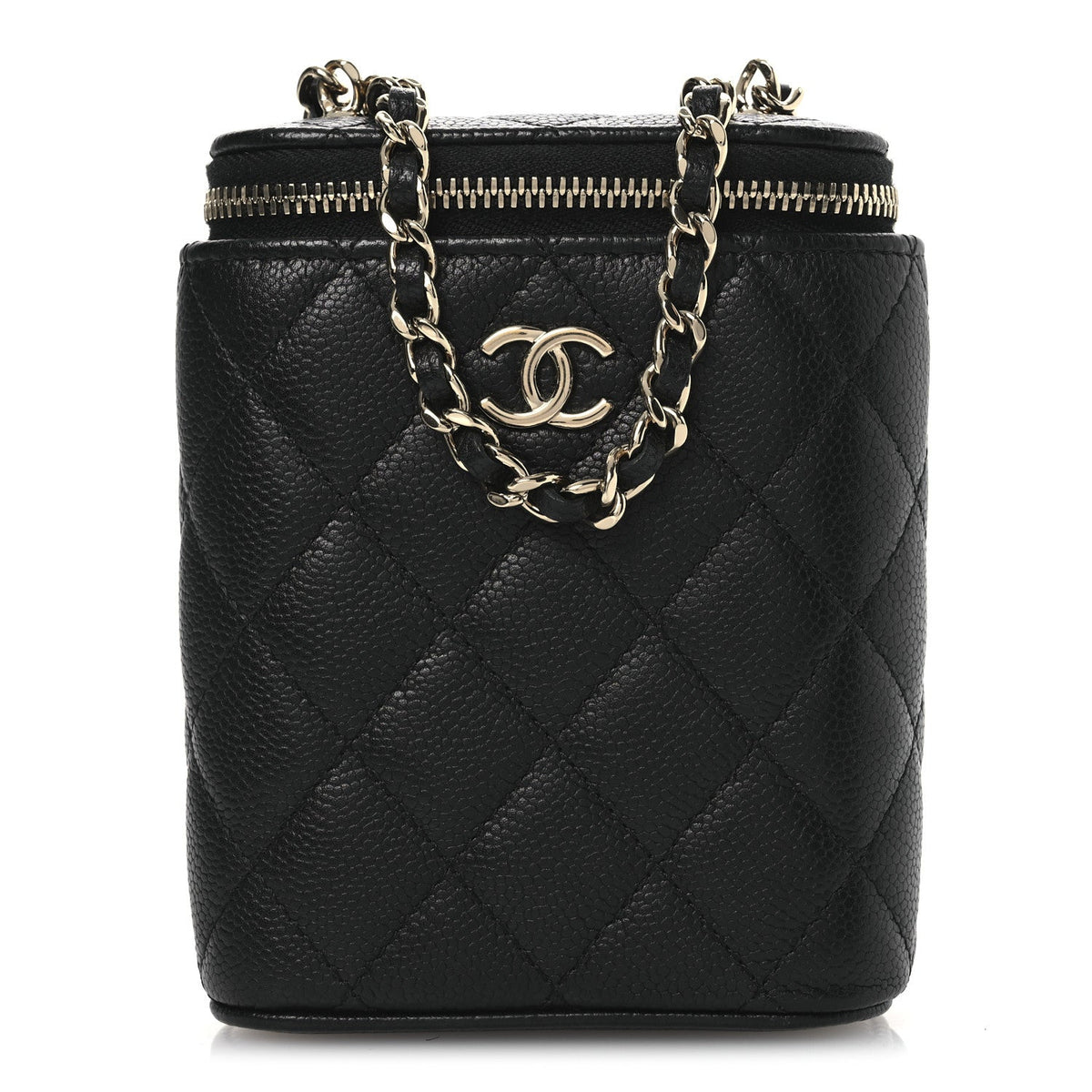 Caviar Quilted Small Vertical Coco Beauty Vanity Case With Chain Black