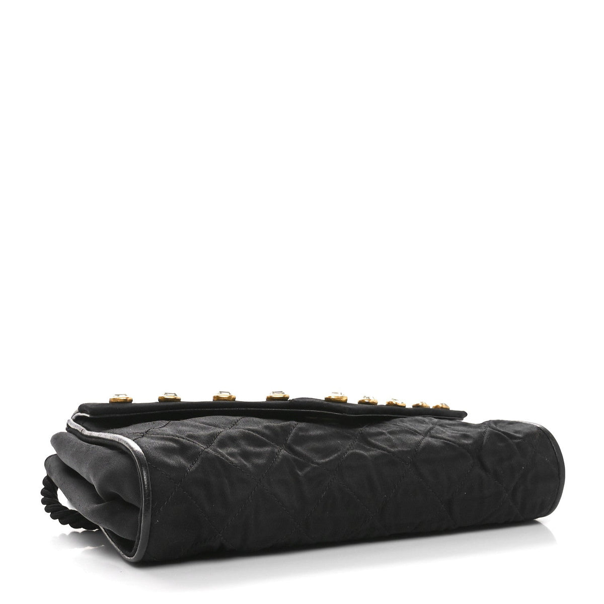Fabric Quilted Crystal Envelope Small Flap Black