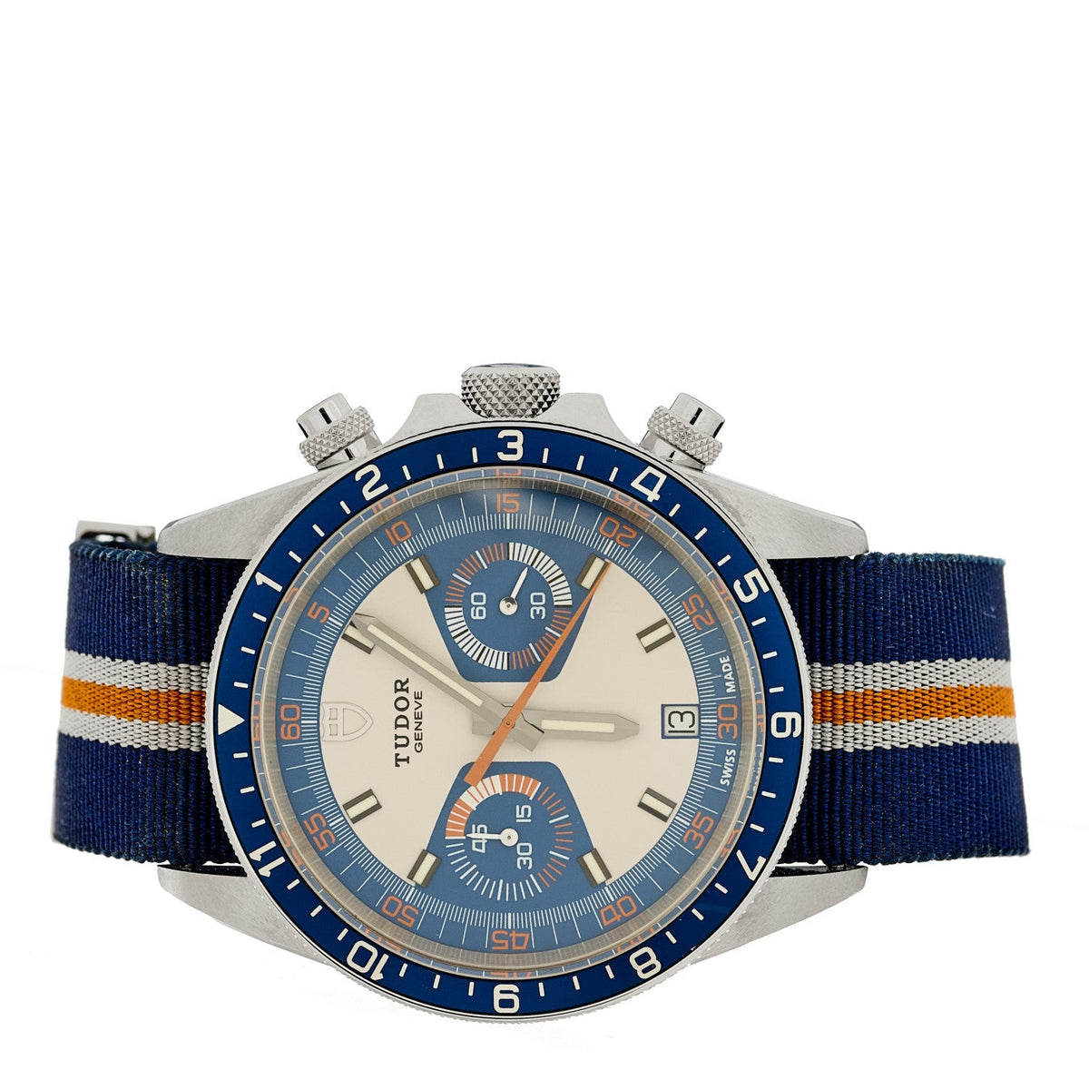 Stainless Steel Fabric 42mm Heritage Chrono Automatic Watch Blue 70330B