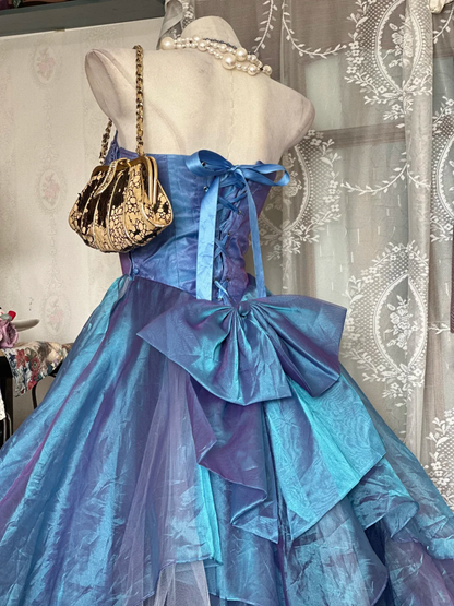 Vintage Dreamy A Line Strapless Organza Long Prom Dress SH5246