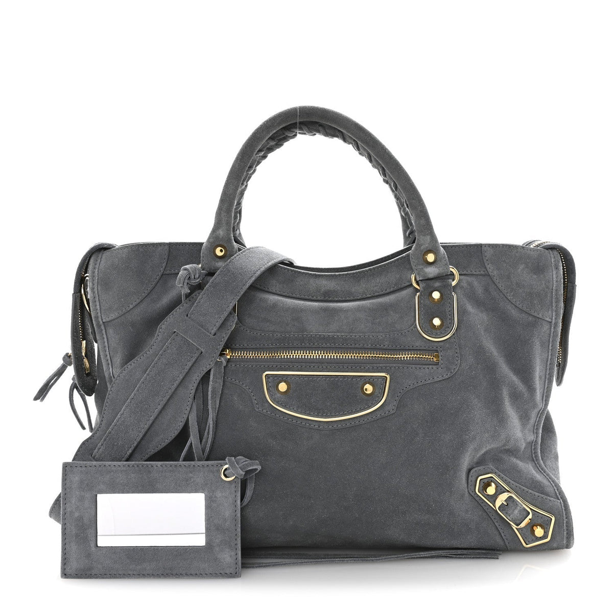 Suede Gold Metallic Edge Hardware City Gris Plomb