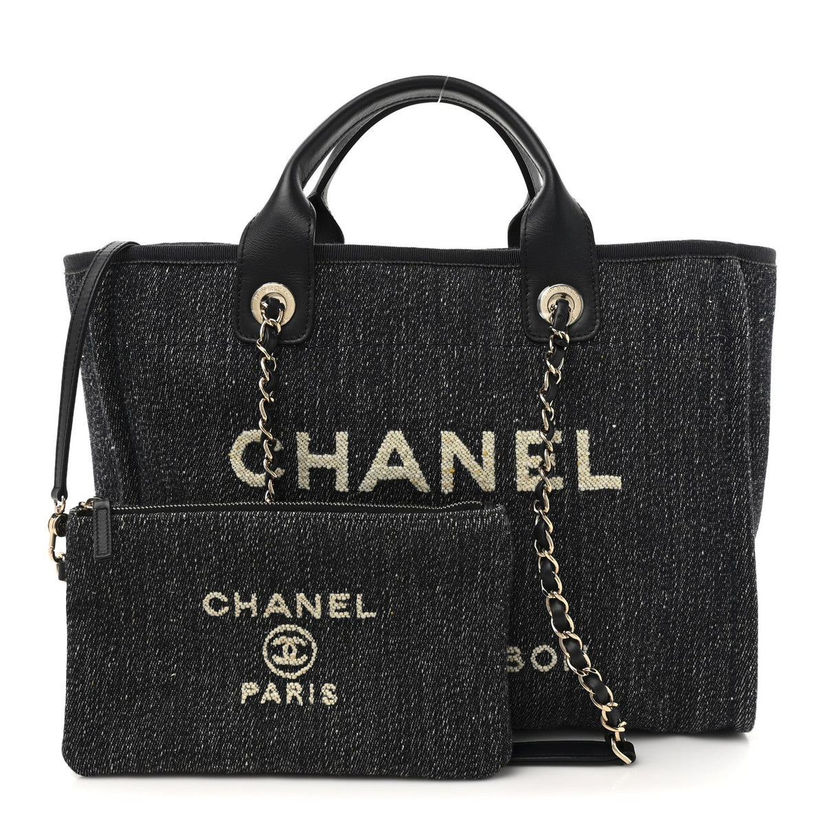 Denim Small Deauville Tote Dark Blue White