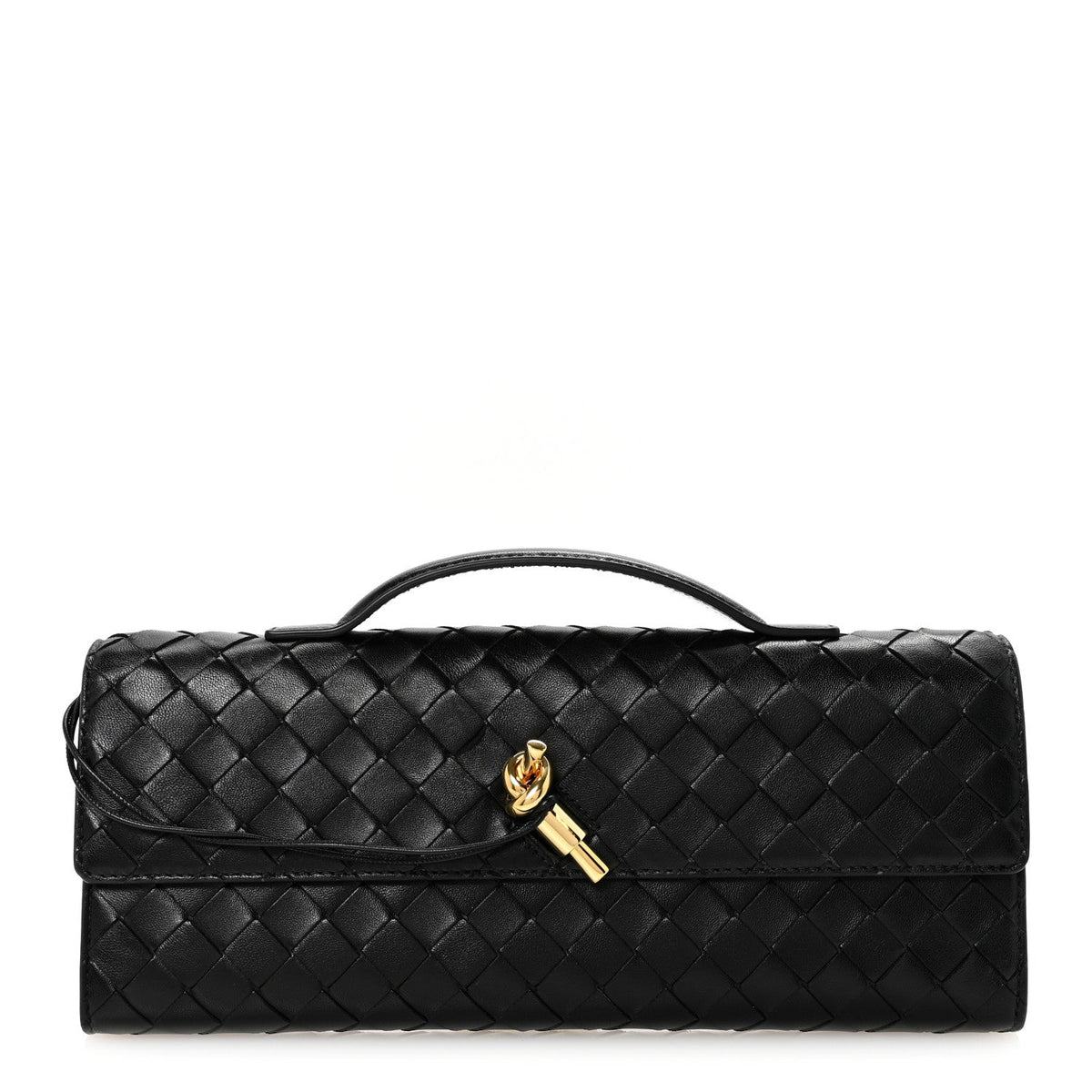 Nappa Intrecciato Long Andiamo Top Handle Clutch Black