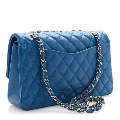 Caviar Quilted Medium Double Flap Blue
