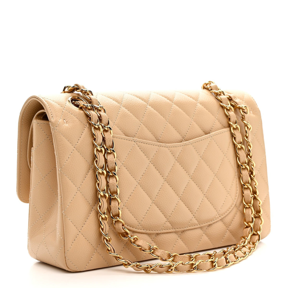 Caviar Quilted Medium Double Flap Beige