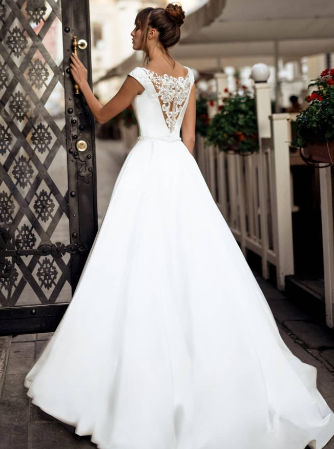 Stunning A Line Off the Shoulder Exquisite Beaded Satin Long Wedding Dress SH6040