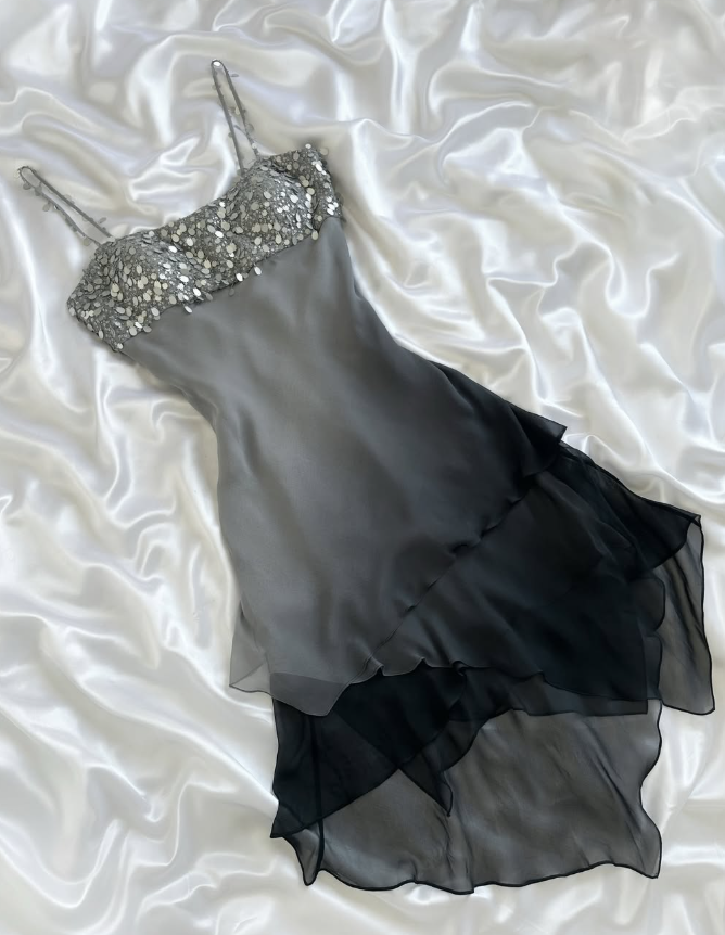 Vintage Grey Ombre A Line Straps Sequin Chiffon Short Homecoming Dress Outfits SH5458
