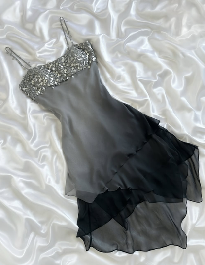 Vintage Grey Ombre A Line Straps Sequin Chiffon Short Homecoming Dress Outfits SH5458
