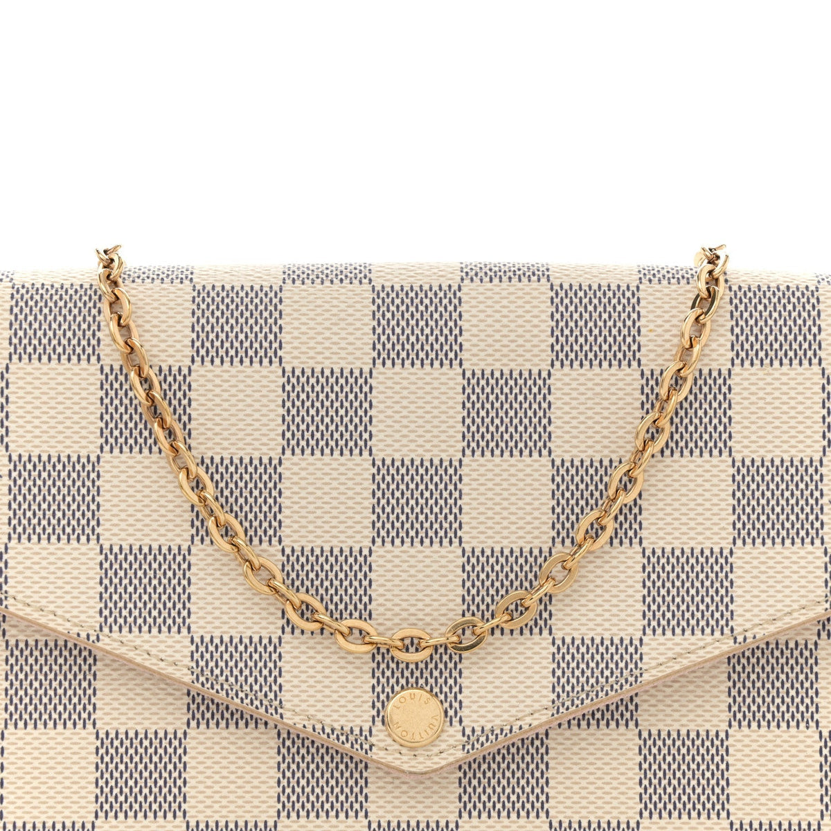 Damier Azur Pochette Felicie Chain Wallet Rose Ballerine