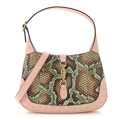 Snakeskin Ostrich Calfskin Small Jackie 1961 Hobo Pink Multicolor