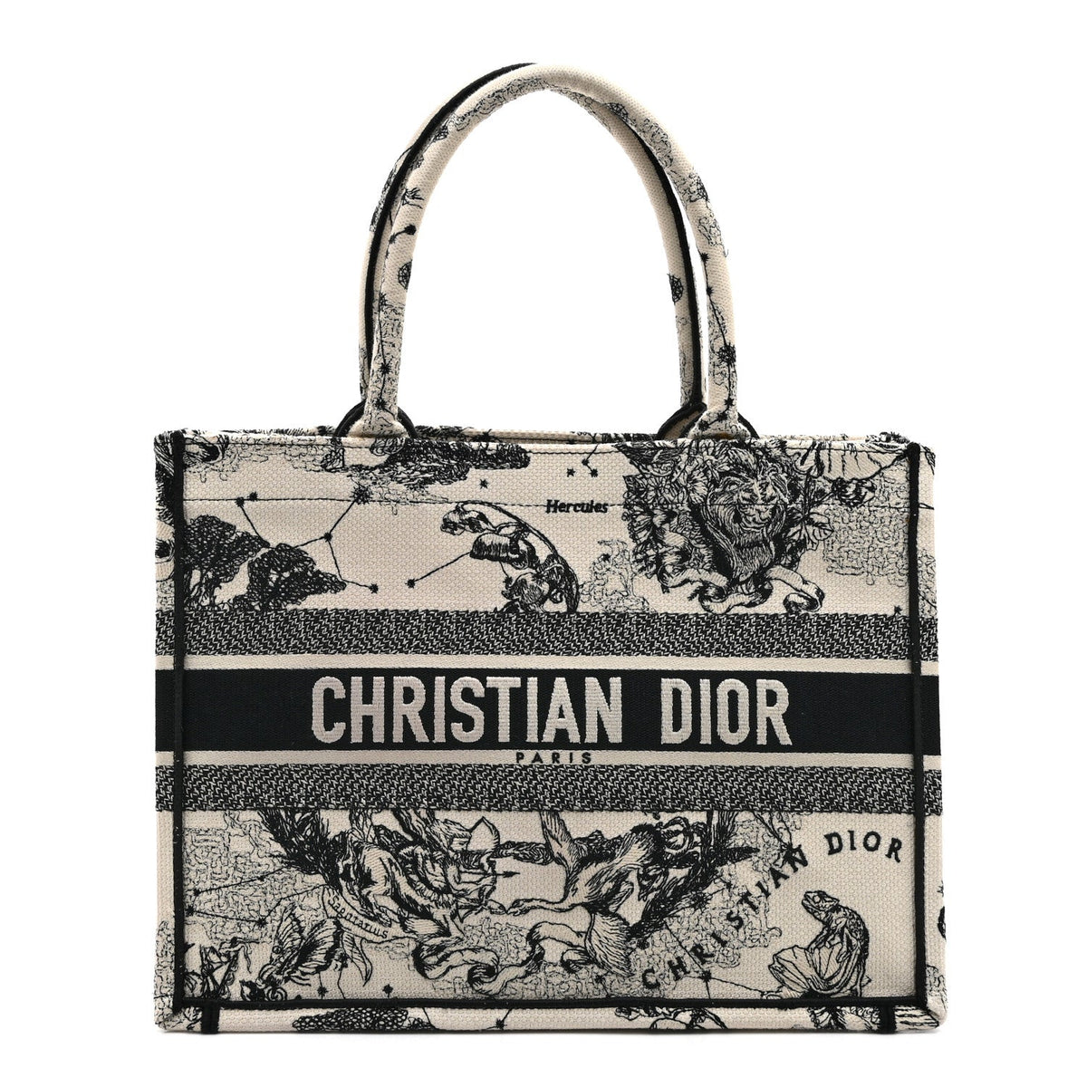 Canvas Zodiac Toile De Jouy Embroidered Medium Book Tote Latte