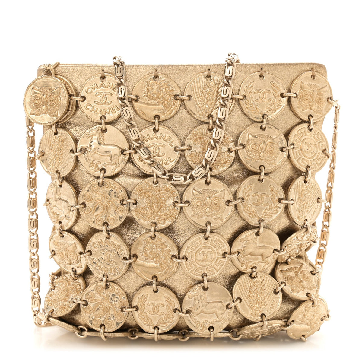 Metallic Calfskin Medallion Shoulder Bag Gold