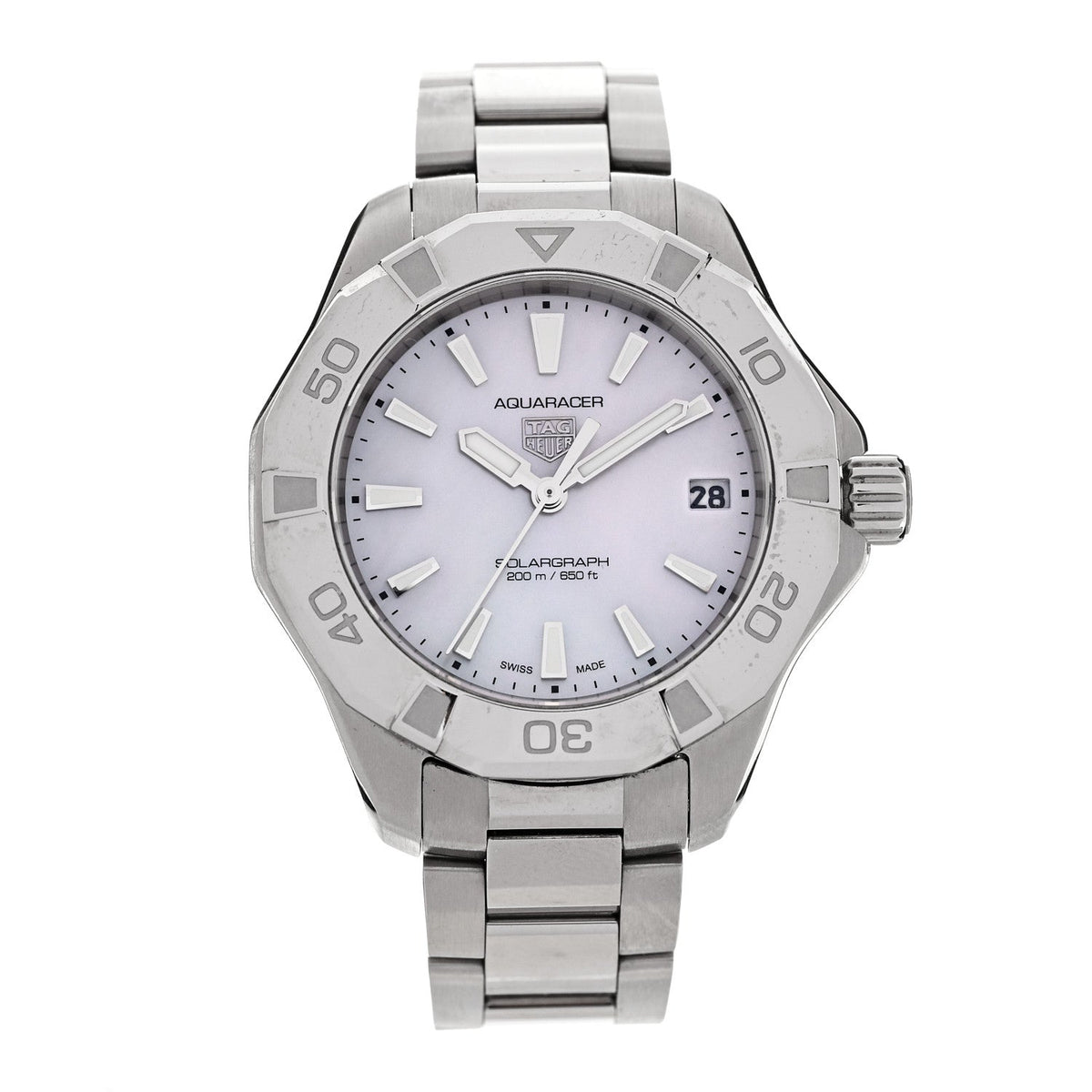 Stainless Steel Mother of Pearl 34mm Aquaracer Lady Professional 200 Solargraph Quartz Watch WBP1312