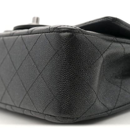 Iridescent Caviar Quilted Mini Rectangular Flap Black