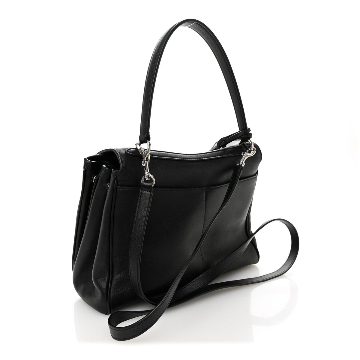 Natural Smooth Calfskin Small Rodeo Top Handle Handbag Black
