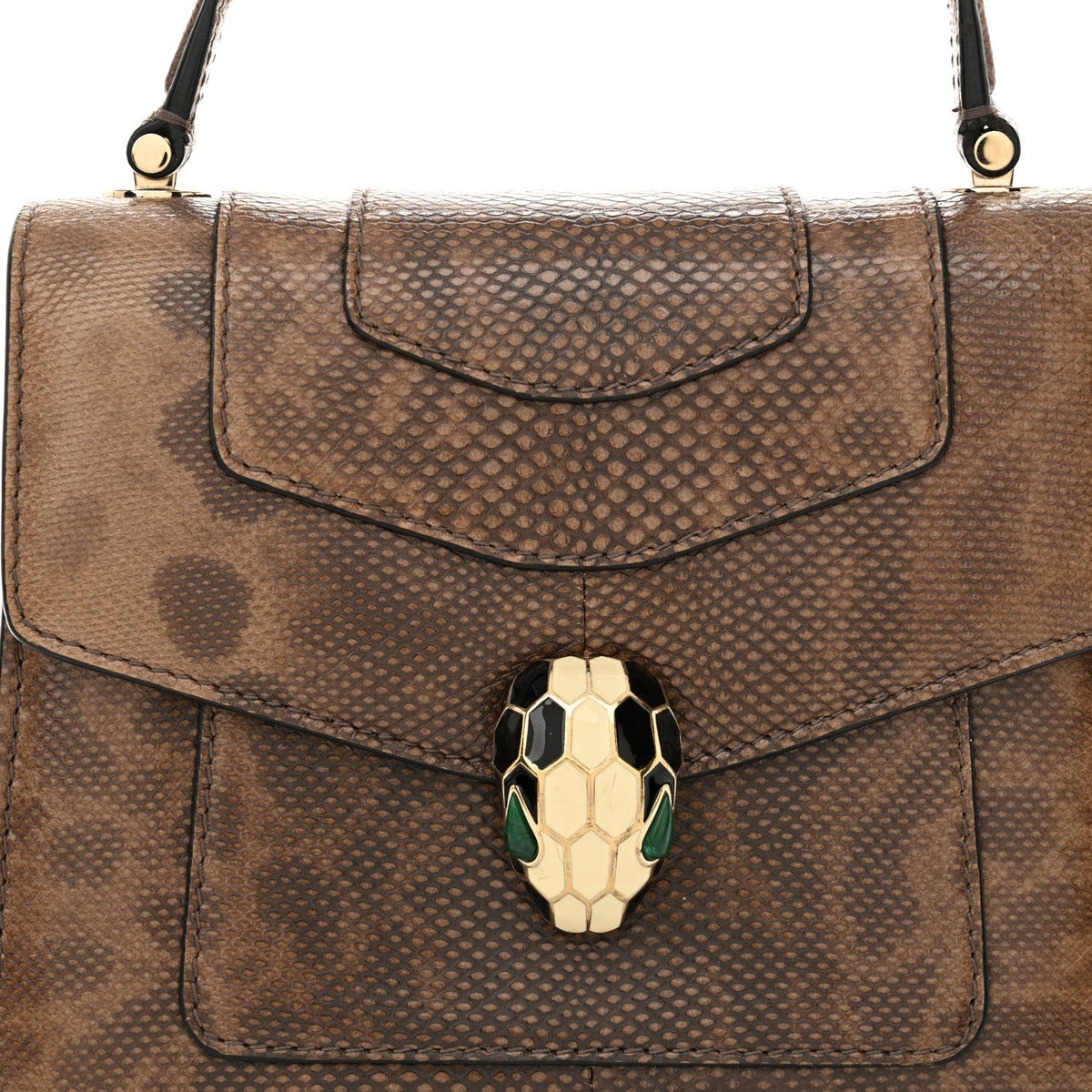 Shiny Karung Serpenti Forever Top Handle Brown