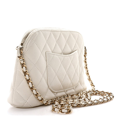 Caviar Quilted Classic Clutch With Chain White