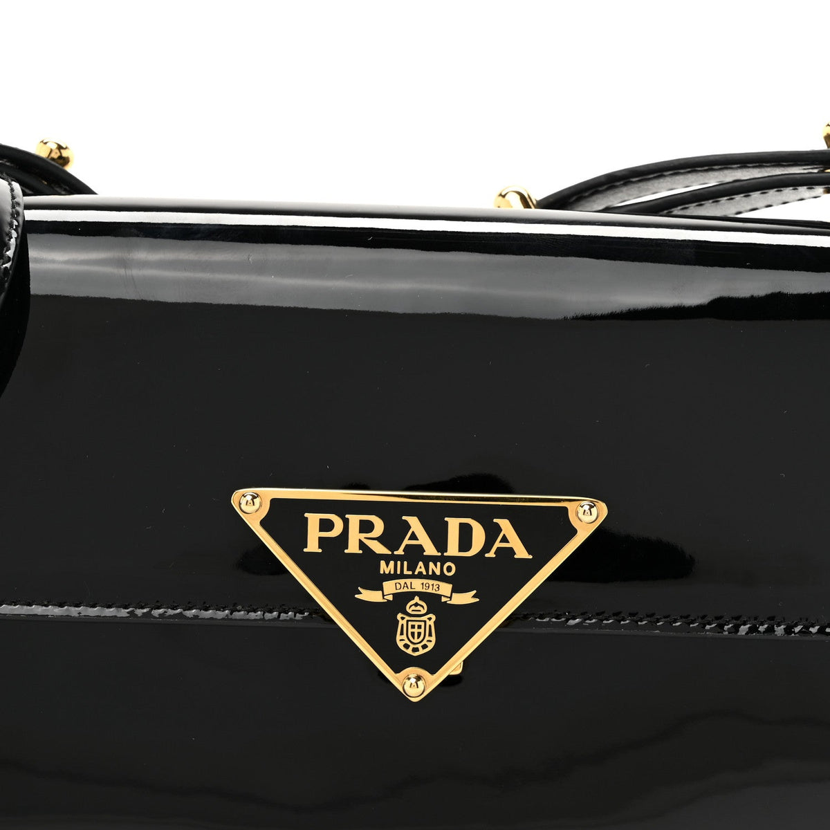 Vernice Metal Triangle Logo Flap Shoulder Bag Black