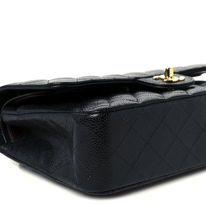 Caviar Quilted Medium Double Flap Black