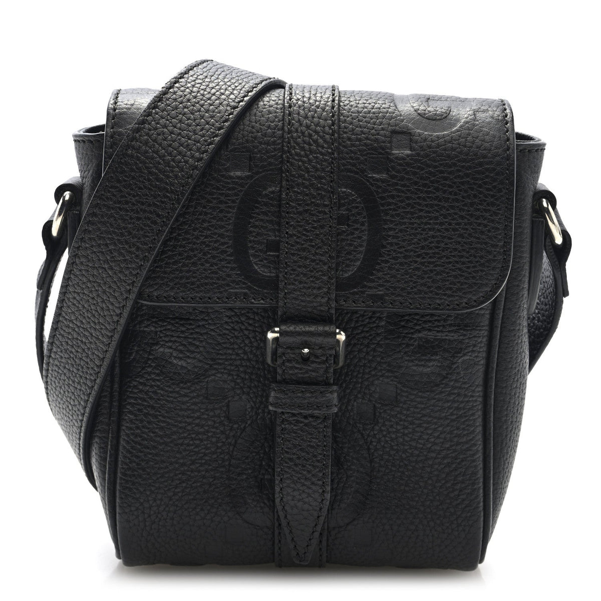 Piuma Calfskin Jumbo GG Embossed Small Messenger Bag Black