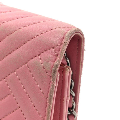 Lambskin Quilted CC Crossing Wallet On Chain WOC Pink