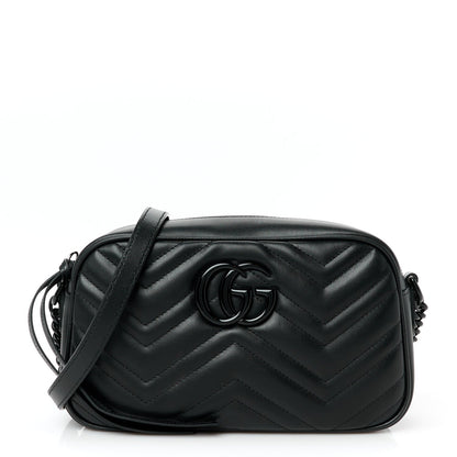 Calfskin Matelasse Monochrome Small GG Marmont Chain Shoulder Bag Black