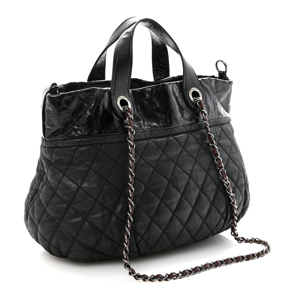 Iridescent Calfskin Quilted Large In The Mix Tote Black