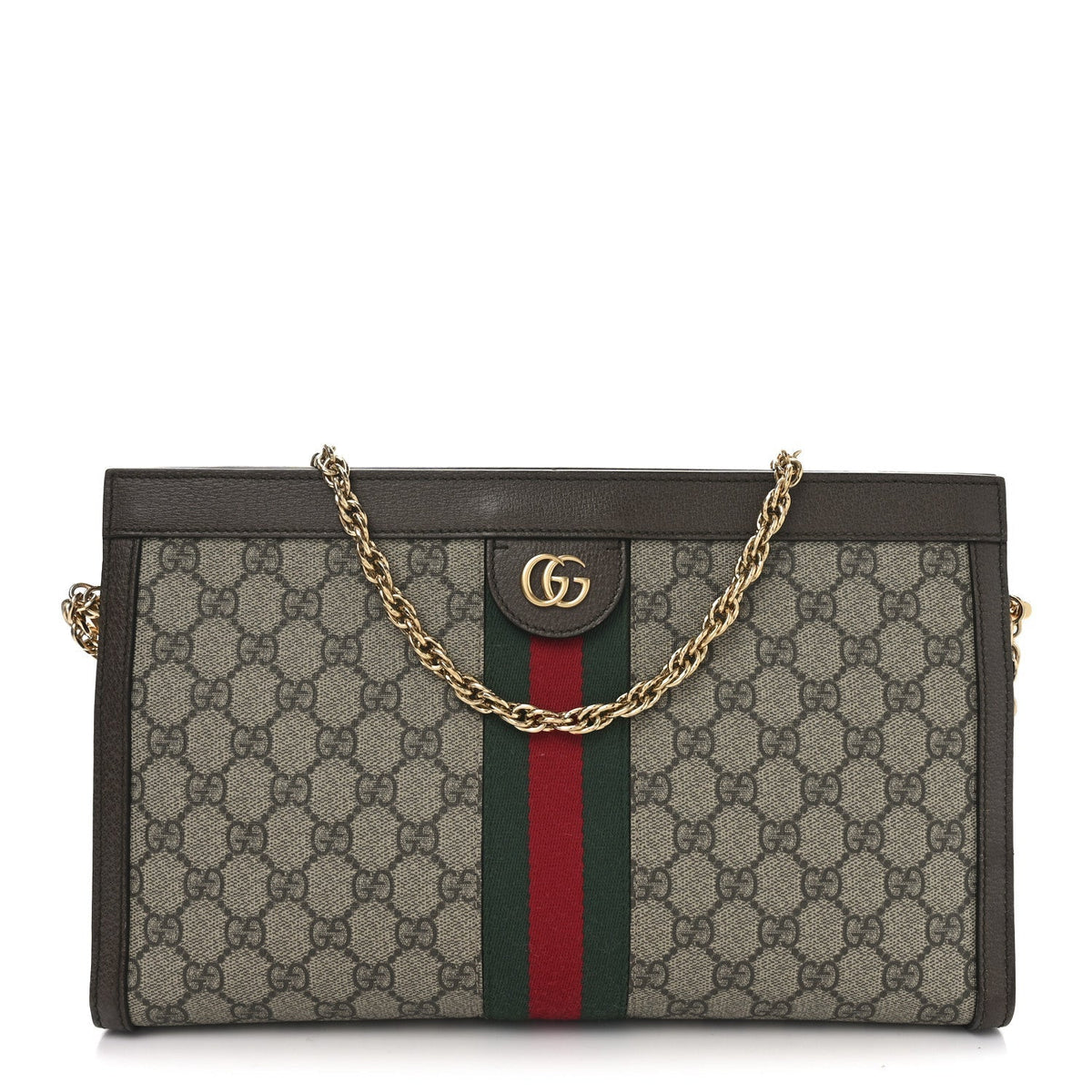 GG Supreme Monogram Web Medium Ophidia Chain Shoulder Bag Brown