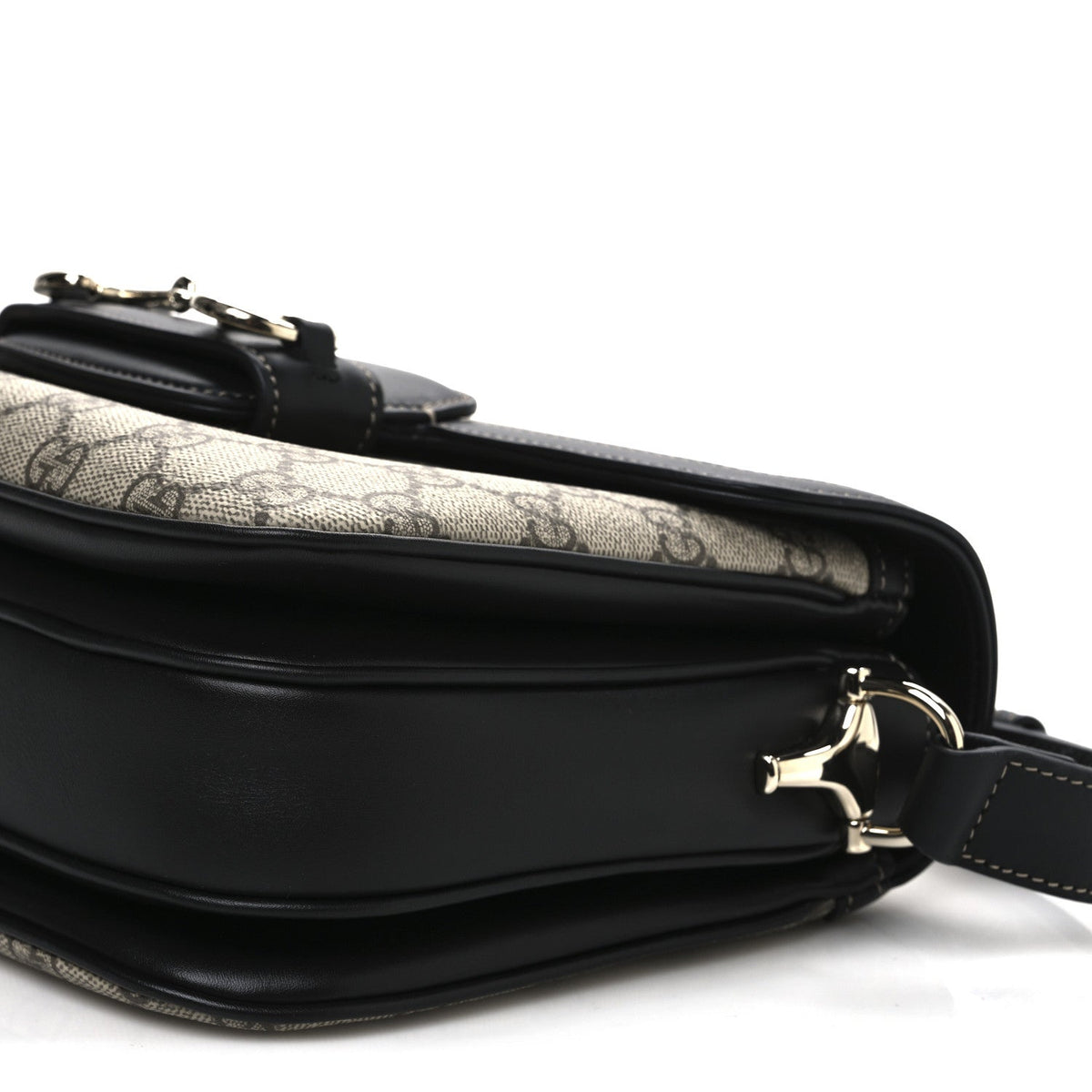 GG Supreme Monogram Horsebit 1955 Soft Small Shoulder Bag Beige Black